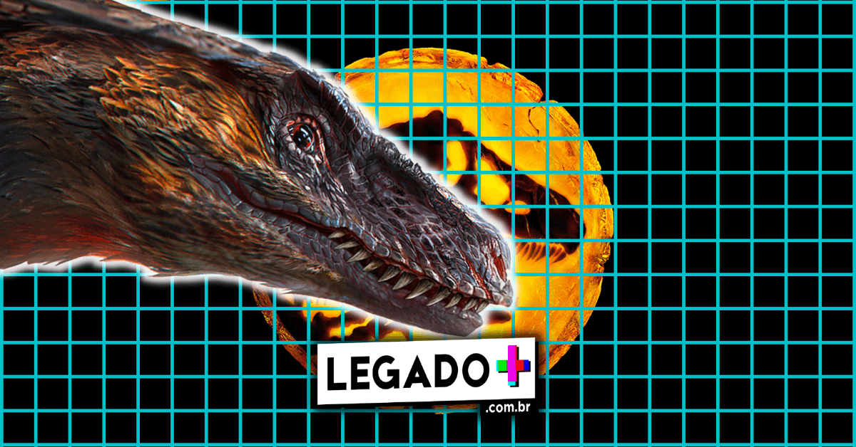 Jurassic-World-3-Dominio-tera-dinossauro-com-penas-e-Tiranossauro-peludo-Legado-Plus