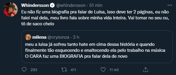 Whindersson xinga fã no Twitter